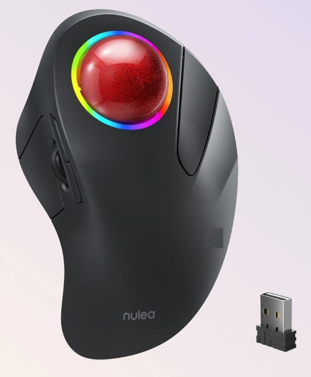Nulea M505 Wireless Ergonomic Trackball Mouse, Rechargeable, Bluetooth or USB